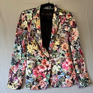 Zara Womens Floral Blazer XS Artsy Formal Event Office Career Business Kitsch
